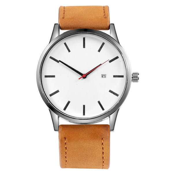 Men's Minimalist Red Hand Luxury Thin Date Wristwatch