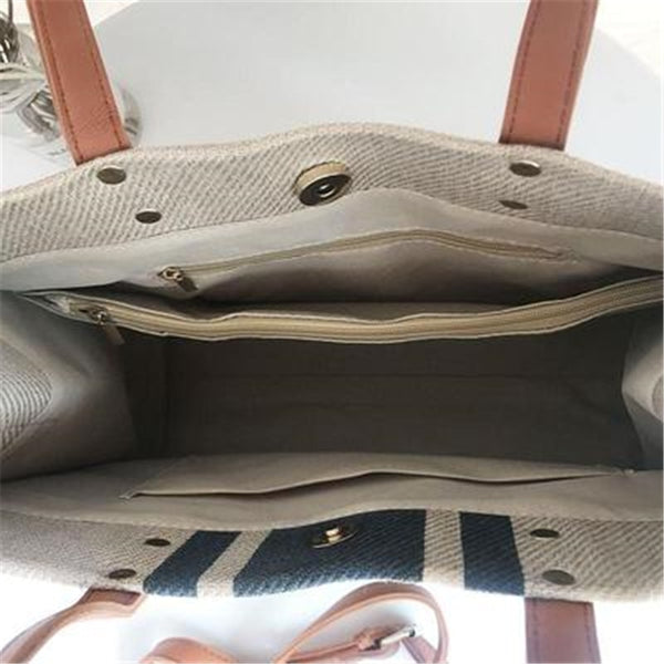 Women's Thick Canvas Equestrian Tote Bag w Leather Handles