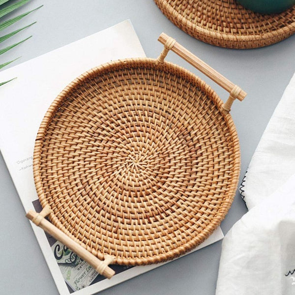 Handmade Rattan Boho Chic Storage Serving Accent Tray