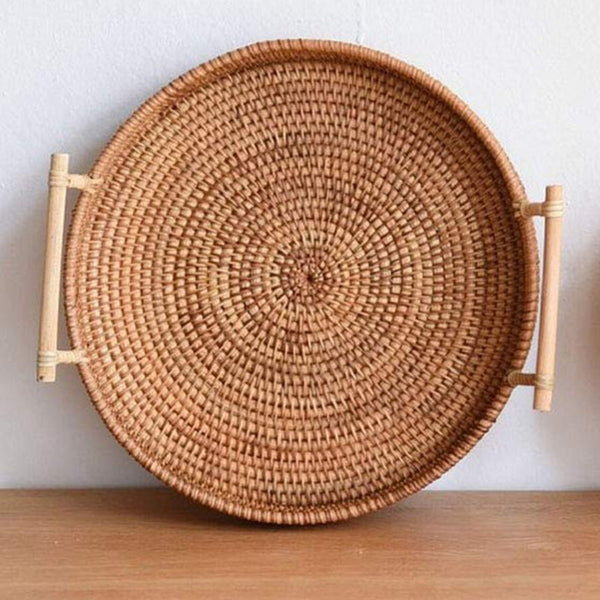 Handmade Rattan Boho Chic Storage Serving Accent Tray