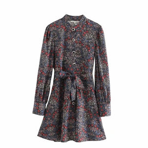 Women's Dark Floral Mid Shirt Dress w Vintage Buttons