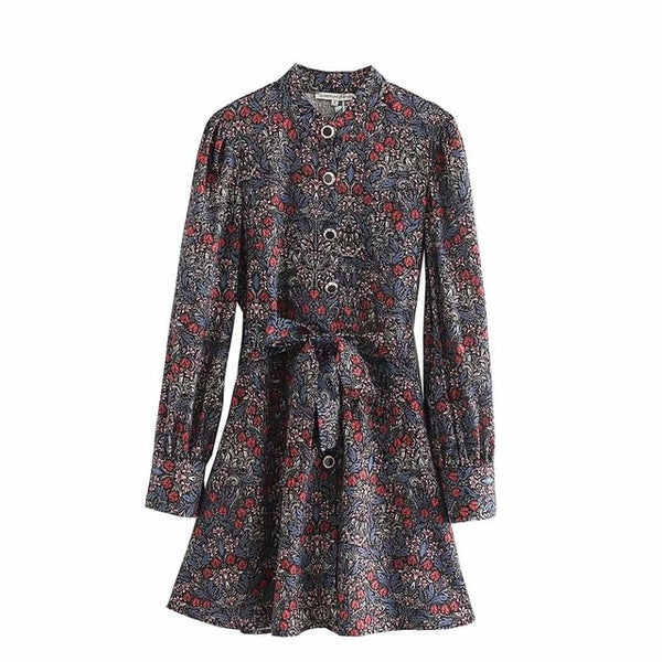 Women's Dark Floral Mid Shirt Dress w Vintage Buttons