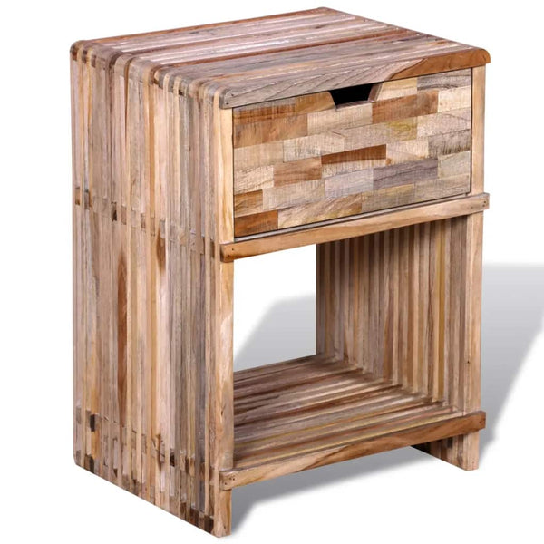 Handmade Teak Wood Patchwork Textured Nightstand