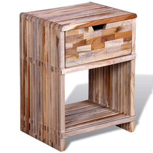 Handmade Teak Wood Patchwork Textured Nightstand