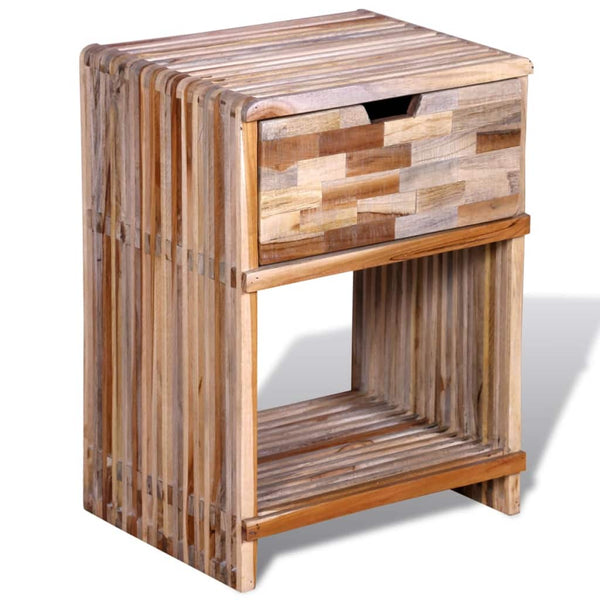 Handmade Teak Wood Patchwork Textured Nightstand