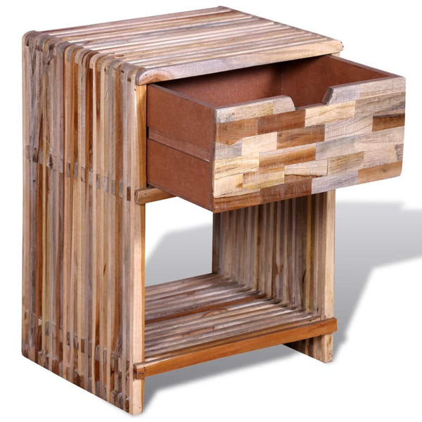 Handmade Teak Wood Patchwork Textured Nightstand