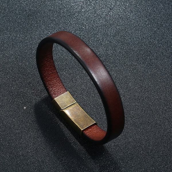 Luxury Rustic Leather Bracelet w Magnetic Brass Clasp