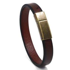 Luxury Rustic Leather Bracelet w Magnetic Brass Clasp