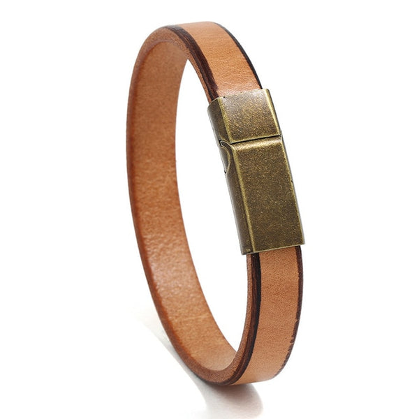 Luxury Rustic Leather Bracelet w Magnetic Brass Clasp