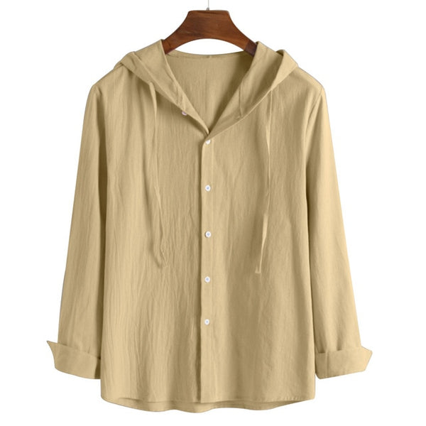 Men's Summer Linen Botton Down Shirt w Hood