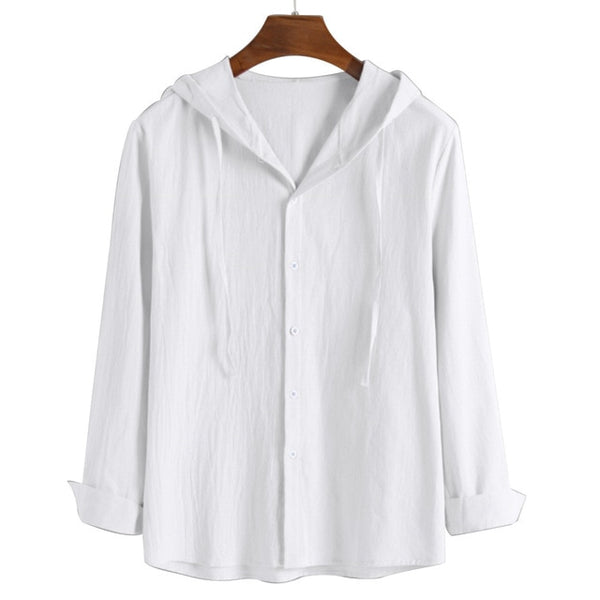 Men's Summer Linen Botton Down Shirt w Hood