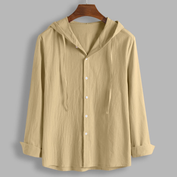 Men's Summer Linen Botton Down Shirt w Hood