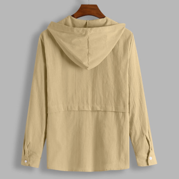 Men's Summer Linen Botton Down Shirt w Hood