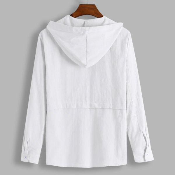 Men's Summer Linen Botton Down Shirt w Hood