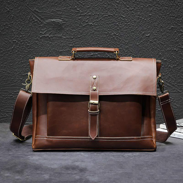 Men's Vintage Leather Boxy Style Handmade Briefcase