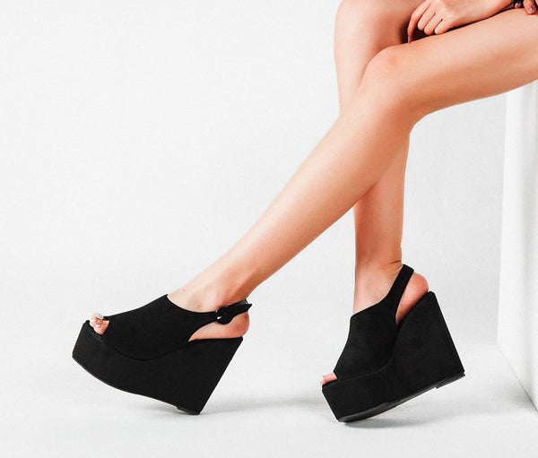 Women's Black Onyx Platform Summer Wedge Sandals