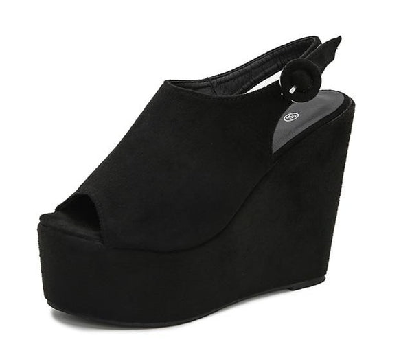 Women's Black Onyx Platform Summer Wedge Sandals