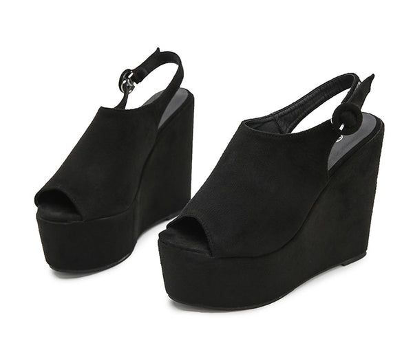 Women's Black Onyx Platform Summer Wedge Sandals