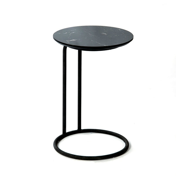 Elegant Black Italian Marble Circular Suspended End Table