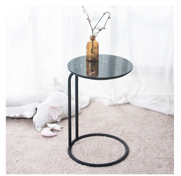 Elegant Black Italian Marble Circular Suspended End Table