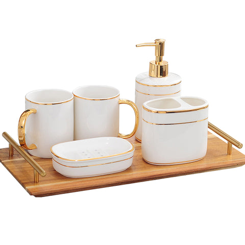 Classical Chic Genuine Copper Hand-Plated Ceramic Bathroom Set