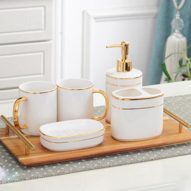 Classical Chic Genuine Copper Hand-Plated Ceramic Bathroom Set