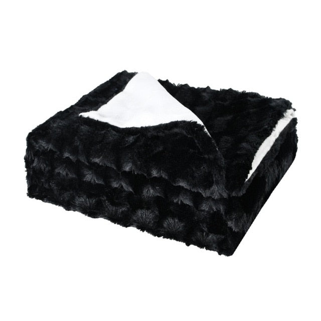 Elegant Sophisticated Black & White Velvet Faux Fur Throw Blanket