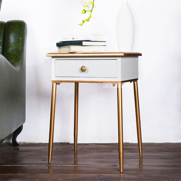 Chic Classical Ivory & Gold Handmade Wooden End Table