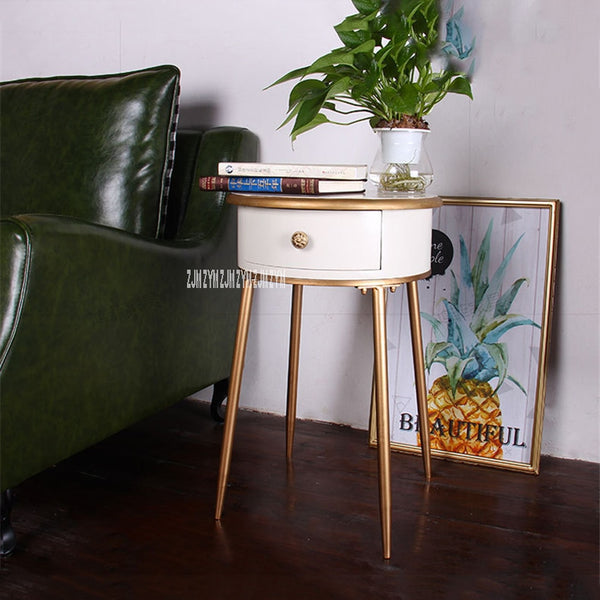 Chic Classical Ivory & Gold Handmade Wooden End Table