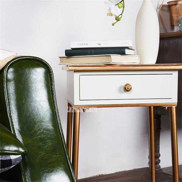 Chic Classical Ivory & Gold Handmade Wooden End Table