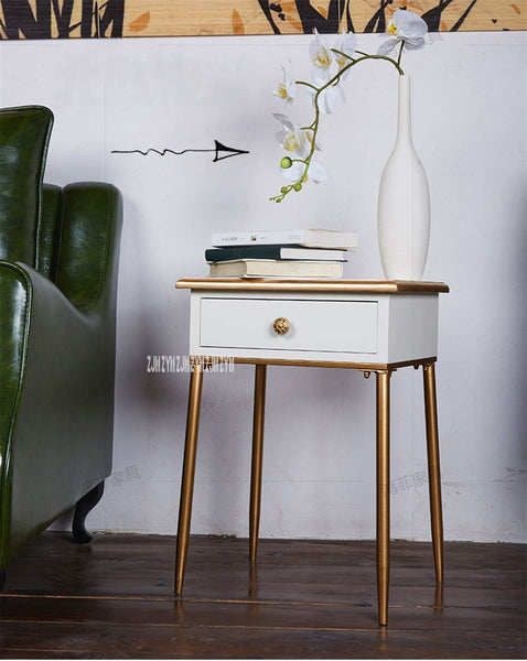 Chic Classical Ivory & Gold Handmade Wooden End Table