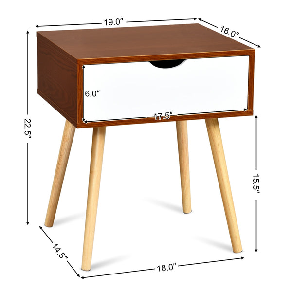 Set of 2 Retro Chic Single-Drawer Wooden Nightstands