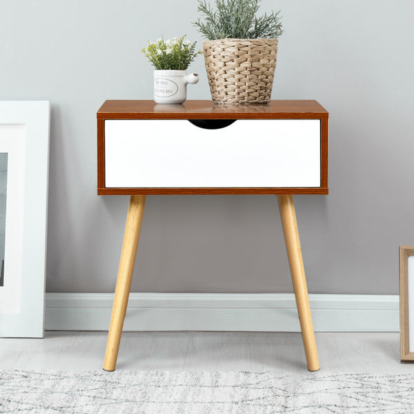 Set of 2 Retro Chic Single-Drawer Wooden Nightstands