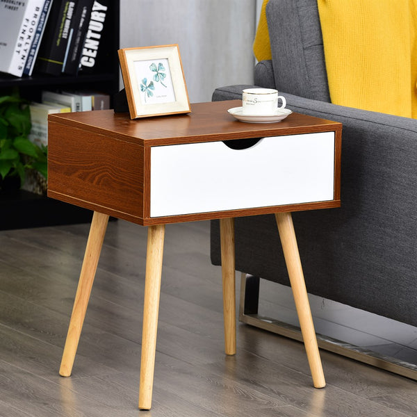 Set of 2 Retro Chic Single-Drawer Wooden Nightstands