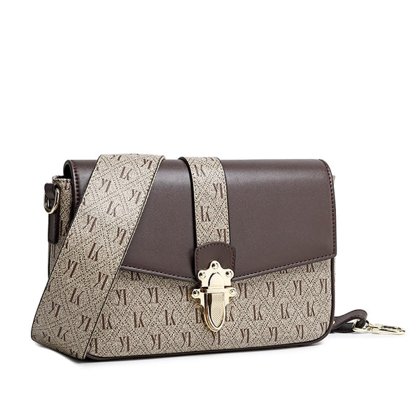 Luxury Monogram Shoulder Bag w Metal Hasp Buckle