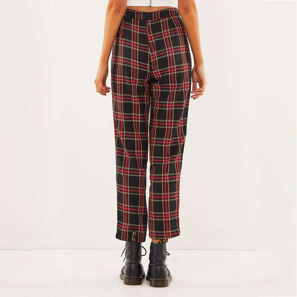 Women's Mid-Waist Broadcloth Trousers in Edgy Plaid