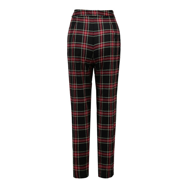 Women's Mid-Waist Broadcloth Trousers in Edgy Plaid