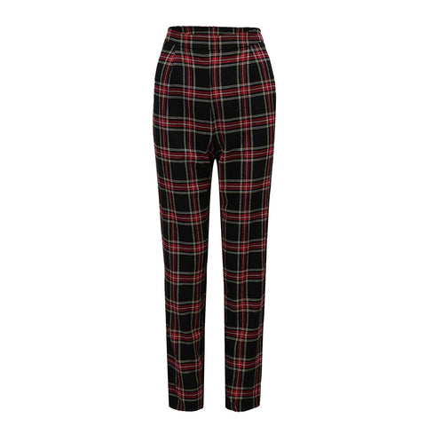 Women's Mid-Waist Broadcloth Trousers in Edgy Plaid