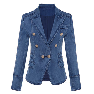 Women's Double Breasted Luxury Denim Jean Blazer