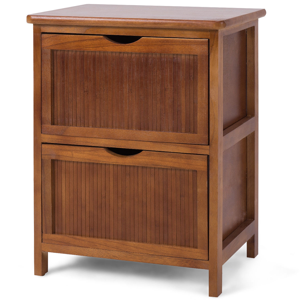 Stylish Textured Vintage Hardwood 2-Drawer Nightstand End Table