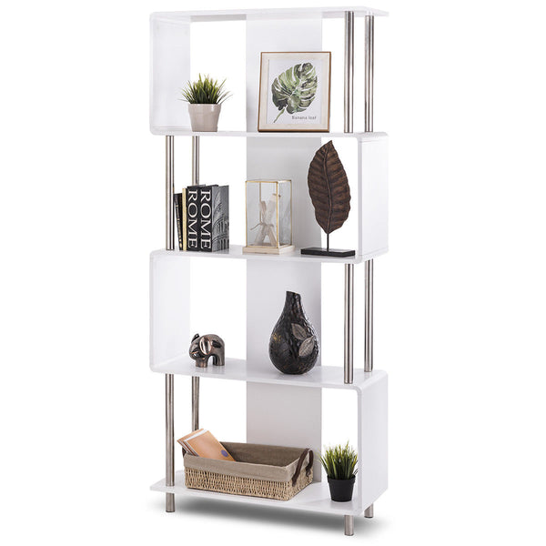 4-Shelf Ultra Modern White Geometric Bookcase Bookshelf