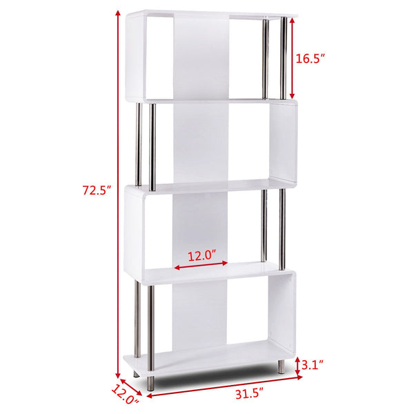 4-Shelf Ultra Modern White Geometric Bookcase Bookshelf