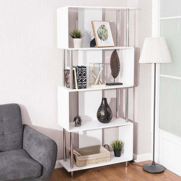 4-Shelf Ultra Modern White Geometric Bookcase Bookshelf