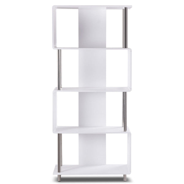 4-Shelf Ultra Modern White Geometric Bookcase Bookshelf