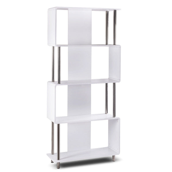 4-Shelf Ultra Modern White Geometric Bookcase Bookshelf