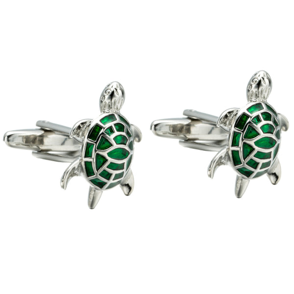 Designer Green Emerald Turtle Cufflinks