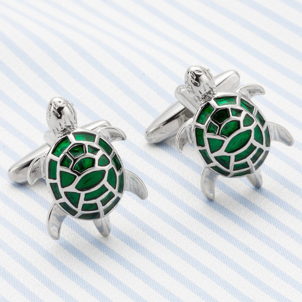 Designer Green Emerald Turtle Cufflinks