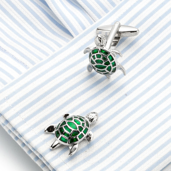 Designer Green Emerald Turtle Cufflinks