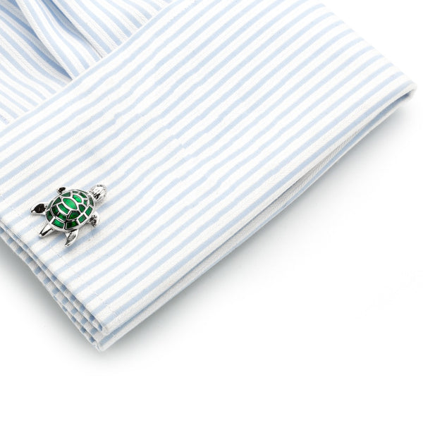 Designer Green Emerald Turtle Cufflinks