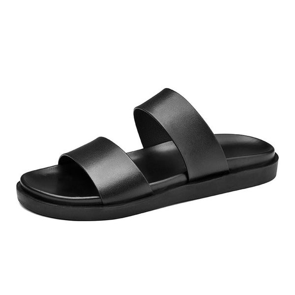 Men's Minimalist Dual Strap Designer Sandals in Black